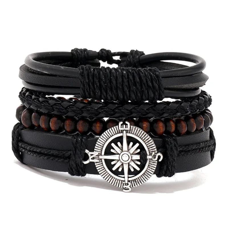 4Pcs/ Pulseiras de Couro para Homens