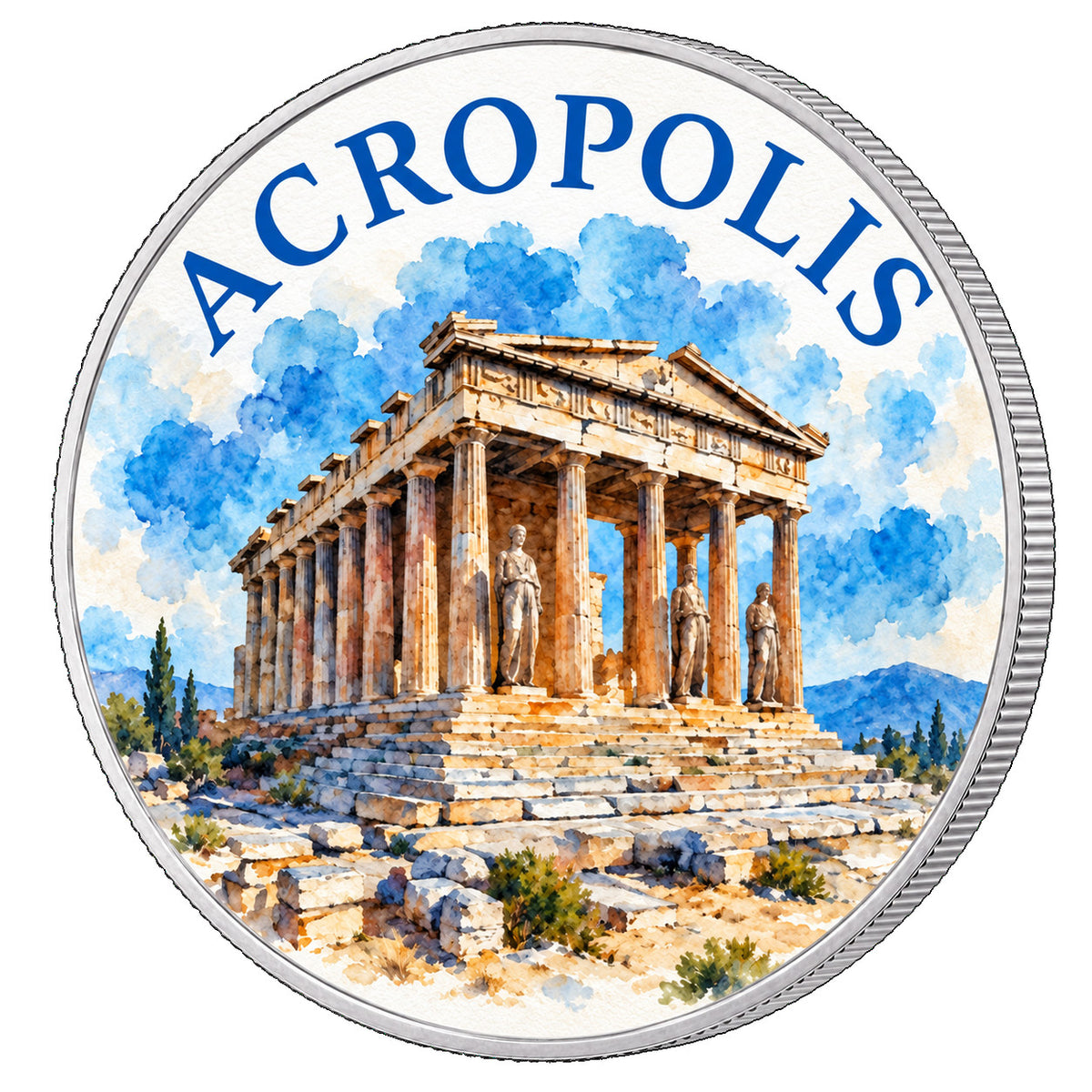 Akropol, Ag 999 — srebrny rant monety