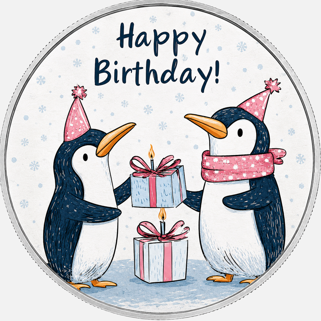 Birthday Penguins, Ag 999 — widok z przodu