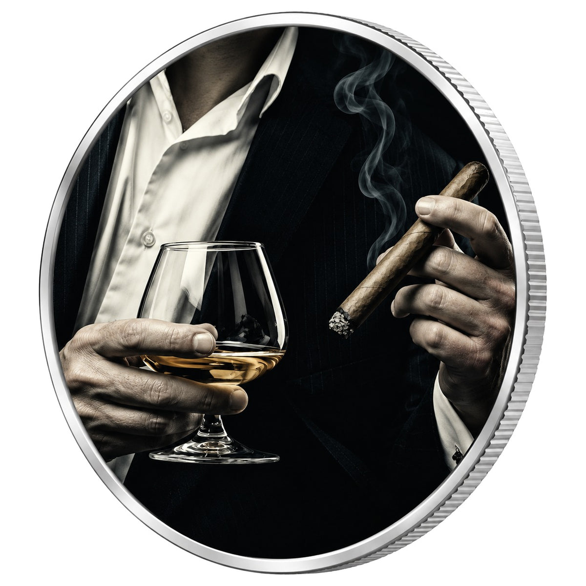 Cygaro i Whisky, Ag 999 — srebrny rant monety