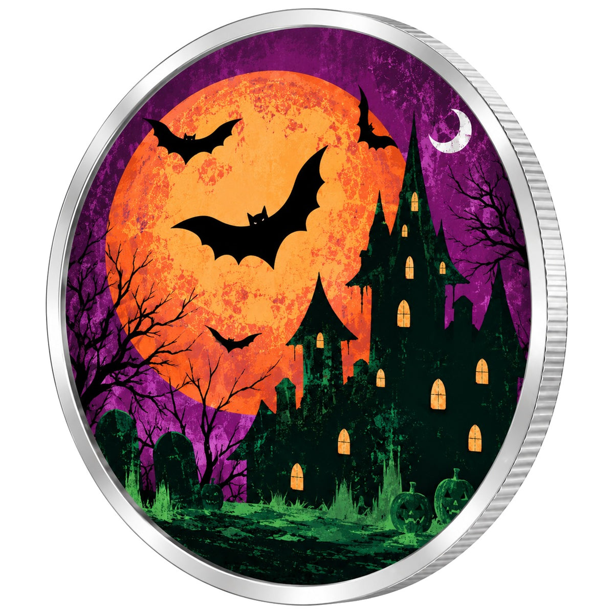 Halloweenowy Zamek, Ag 999 — srebrny rant monety