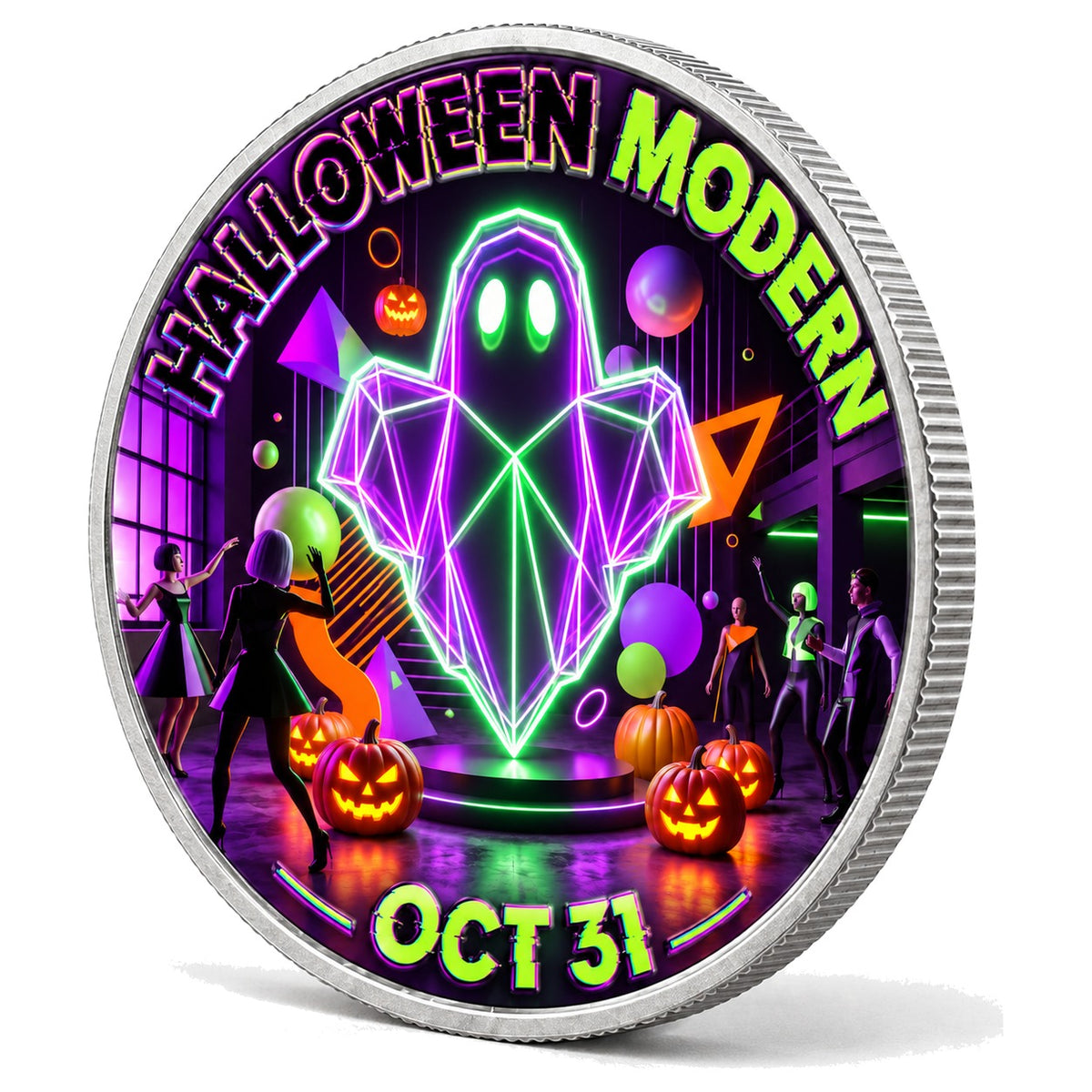 Neon Halloween, Ag 999 — moneta pod kątem