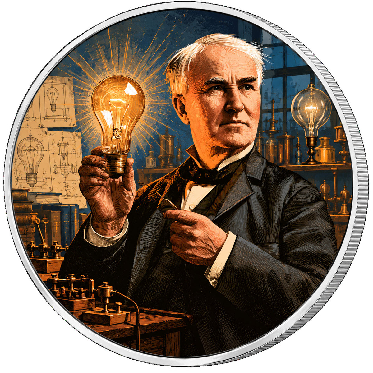Thomas Edison, Ag 999 — srebrny rant monety